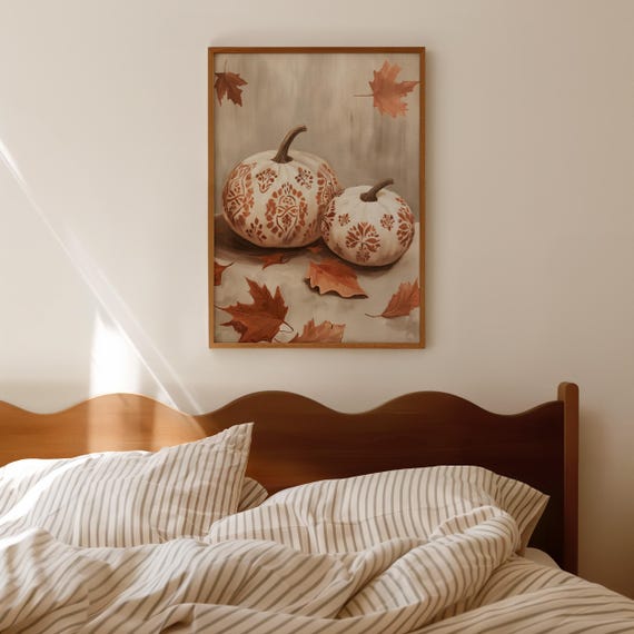 Boho Pumpkin Print Fall Leaf Motif Cozy Autumn Decor