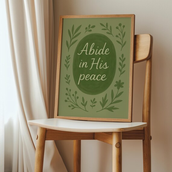 Abide in His Peace Green Botanical Christian Faith Quote Poster
