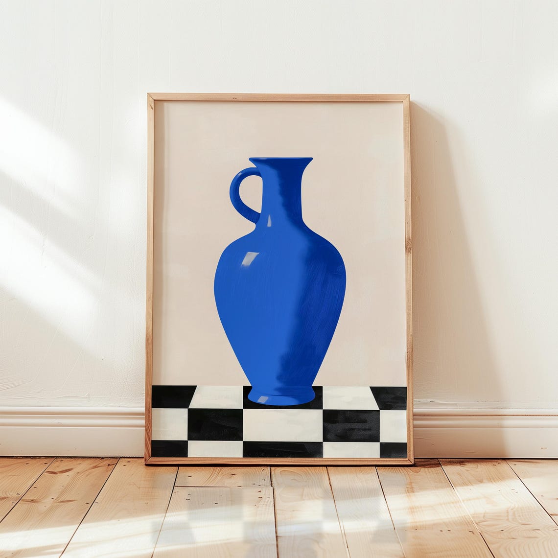 Cobalt Blue Vase on Checkered Floor Modern Eclectic Minimalist Print
