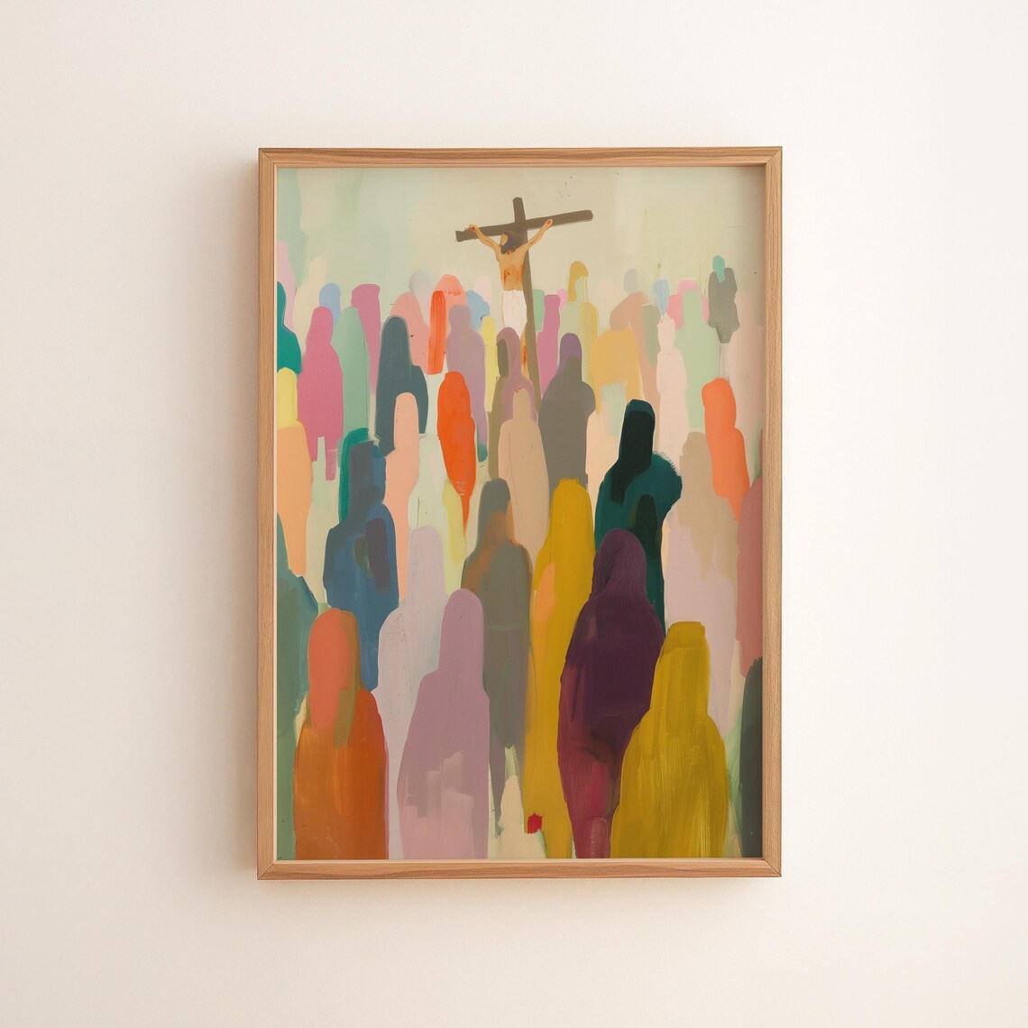 Crucifixion Art Print Abstract Crowd Spiritual Easter Decor