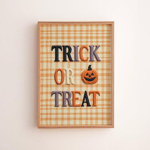 Trick Or Treat Plaid Print Vintage Halloween Wall Art