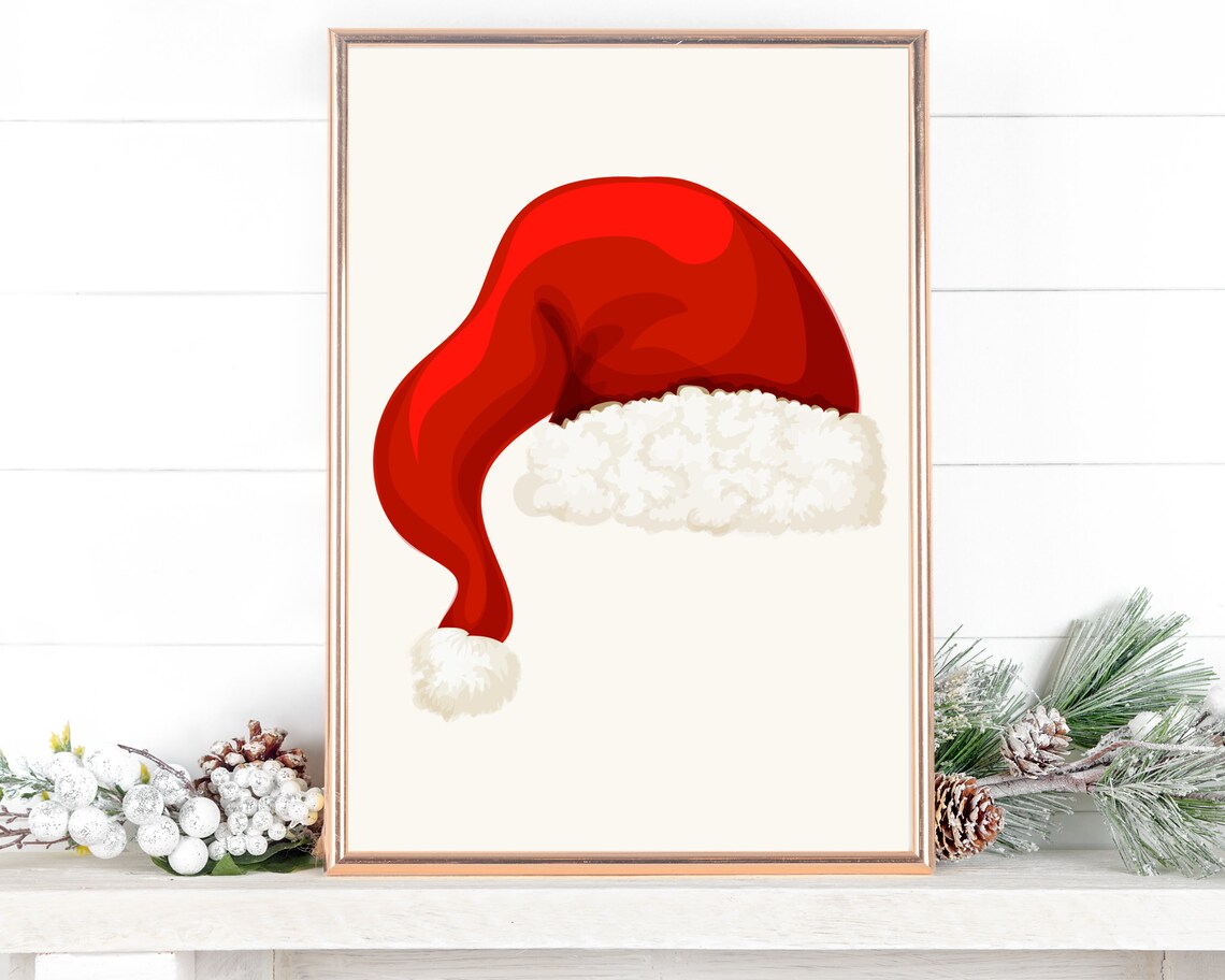Santa Claus Hat Christmas Art Print, Holiday Sign