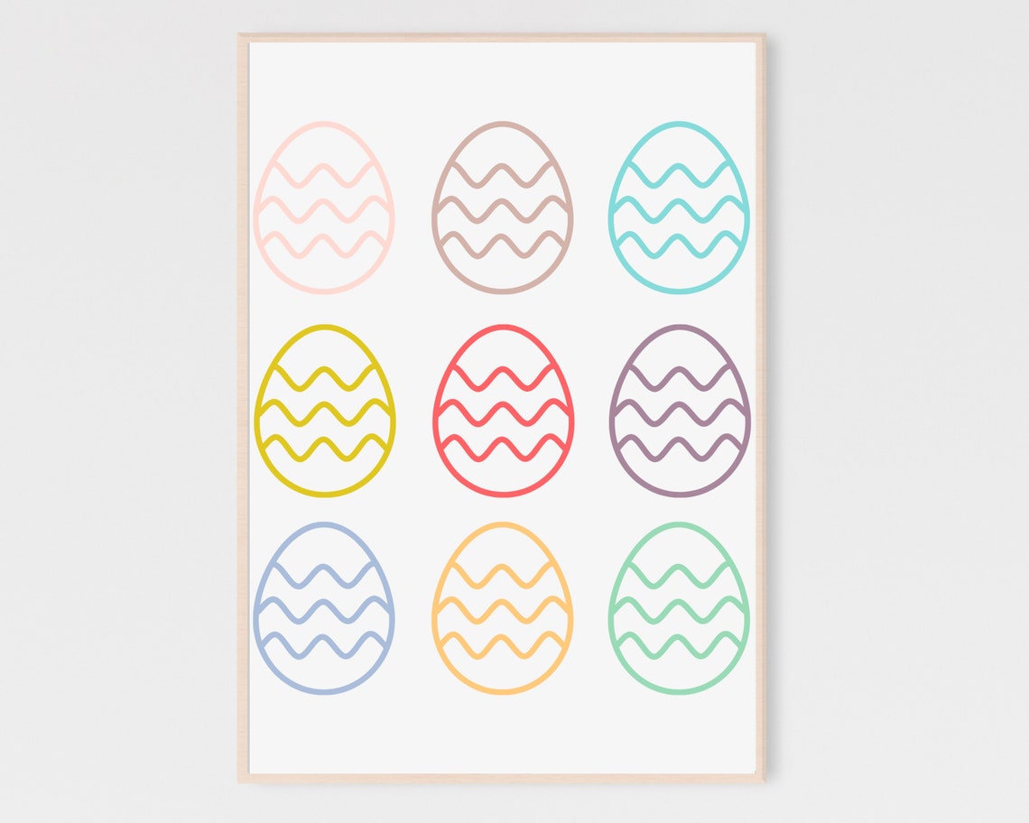 Pastel Line Art Easter Eggs Colorful Grid Minimalist Spring Decor Poster