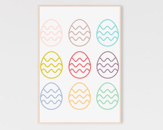 Pastel Line Art Easter Eggs Colorful Grid Minimalist Spring Decor Poster