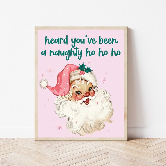 Ho Holiday Naughty Christmas Wall Art Funny Sign Retro Print List Santa Claus Decor