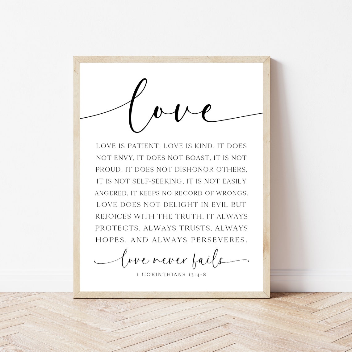 Love Never Fails 1 Corinthians 13 Wedding Scripture Quote Poster