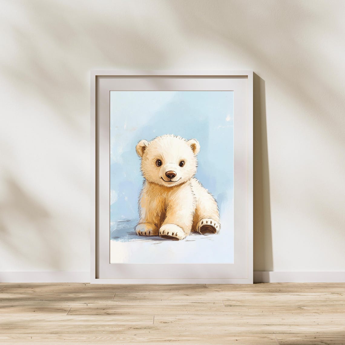 Adorable Cuddly Baby Polar Bear Cub Sitting in Snow Nursery Poster - Image 2