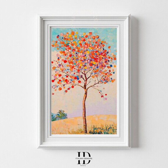 Vibrant Easter Tree Wall Art Colorful Impressionist Landscape Modern Home Decor Instant