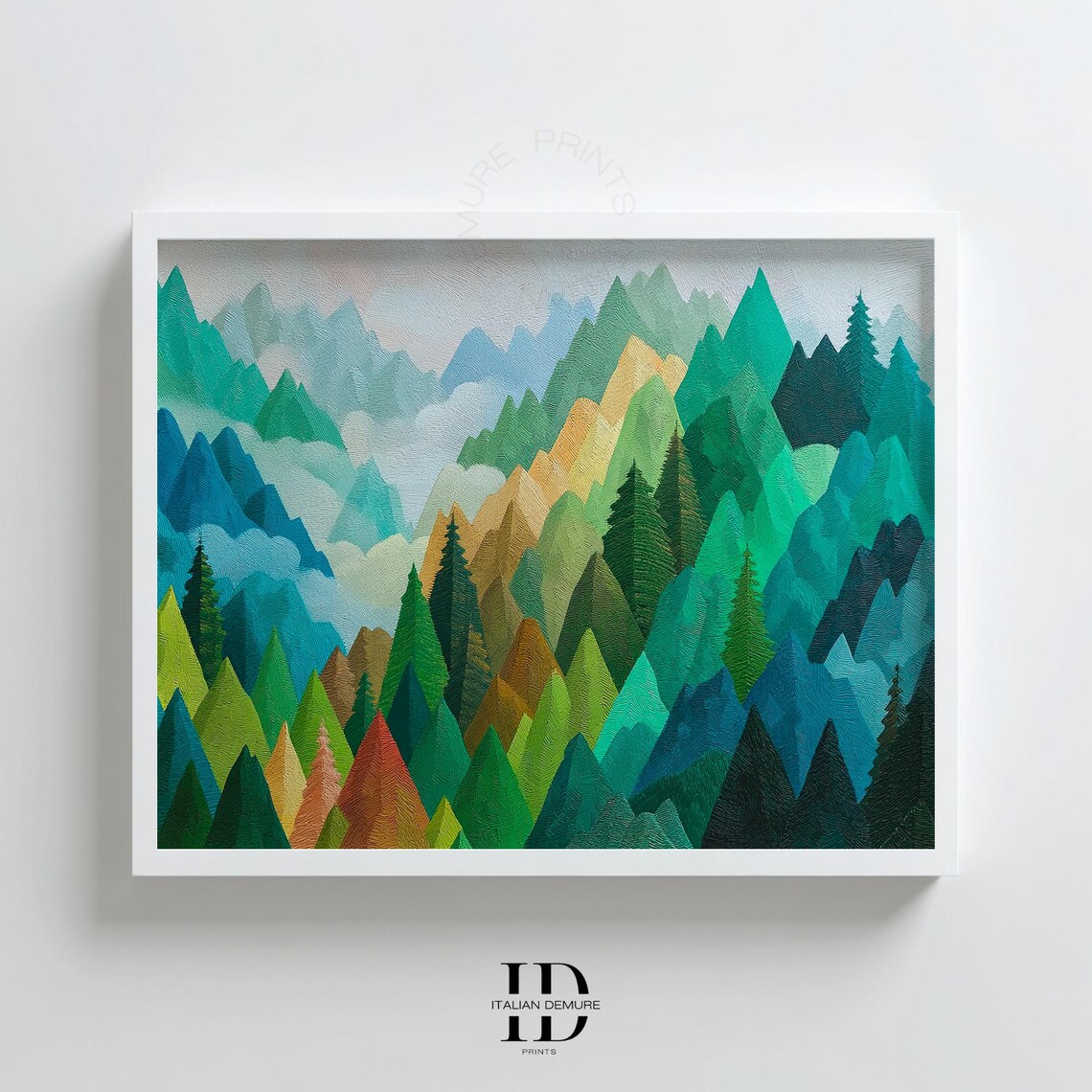 Geometric Triangular Mountains Green Teal Abstract Peaks Modern Art Poster