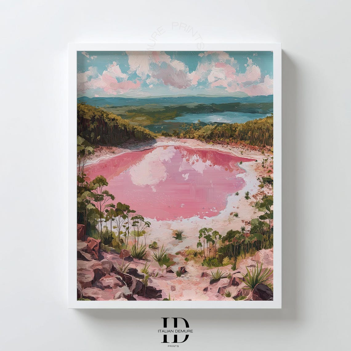 Surreal Pink Salt Lake Pastel Landscape Painting Style Poster