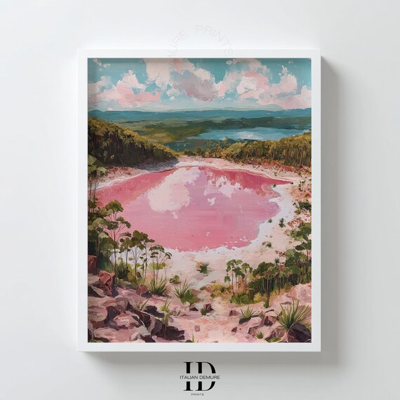 Surreal Pink Salt Lake Pastel Landscape Painting Style Poster