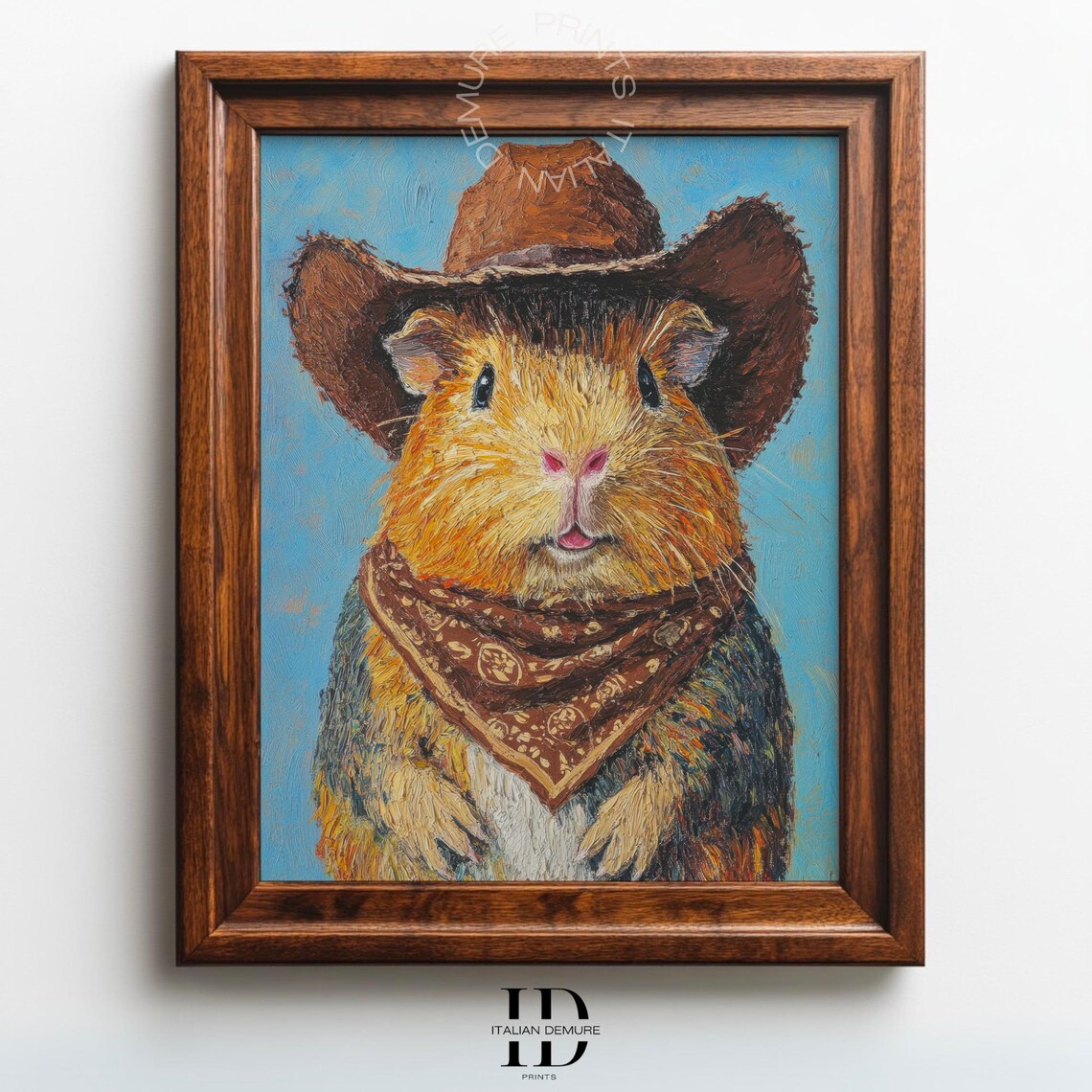 Funny Cowboy Guinea Pig Portrait With Brown Bandana Oil Painting Print