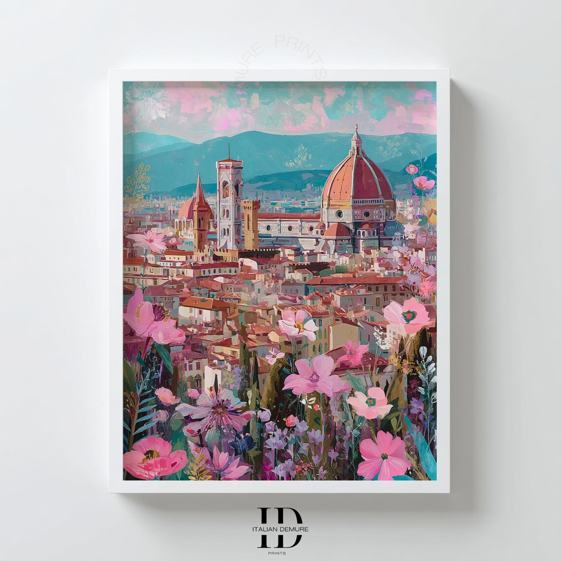 Florence Italy Duomo Cathedral Pink Flower Italian Travel Wall Art