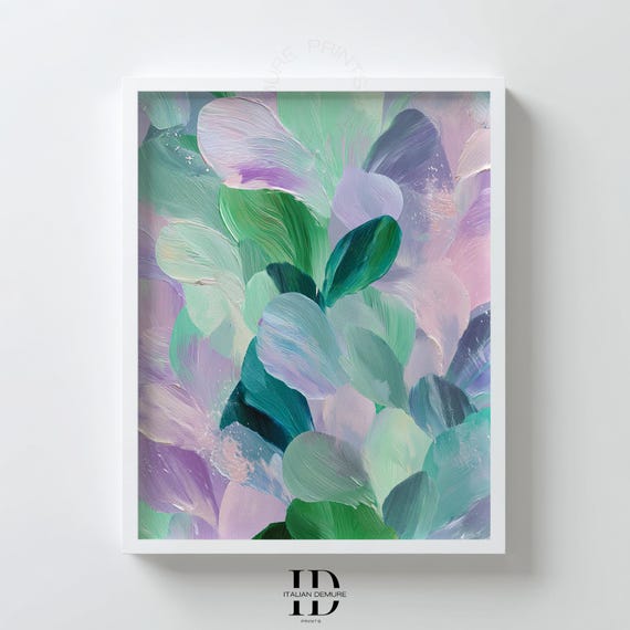 Pastel Leaf Abstract Wall Art Botanical Brushstroke Print Modern Green And Purple Decor Soft Watercolor Poster