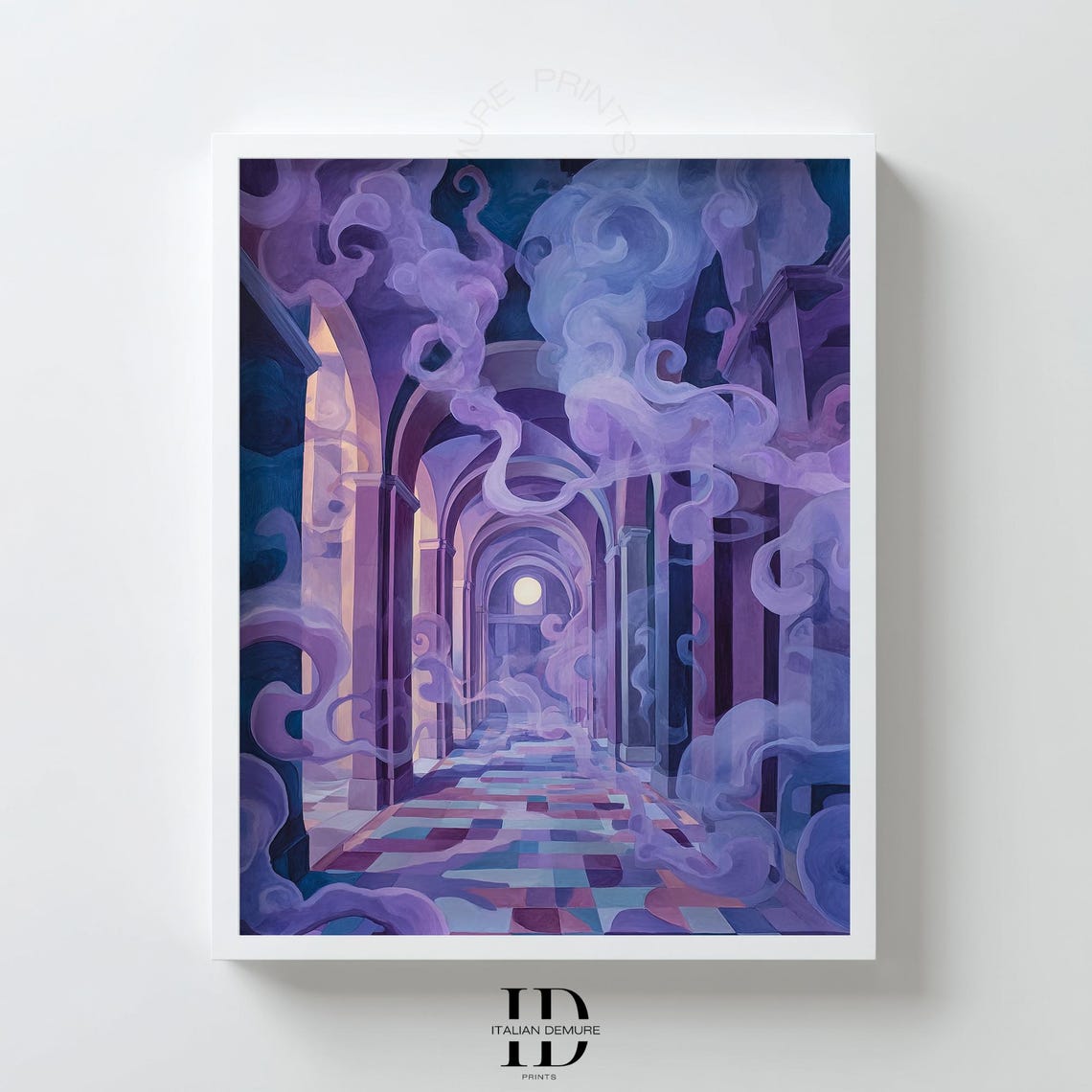 Purple Mist Archway Wall Art Surreal Corridor Print Moonlit Gothic Hallway Abstract Architectural Painting Poster