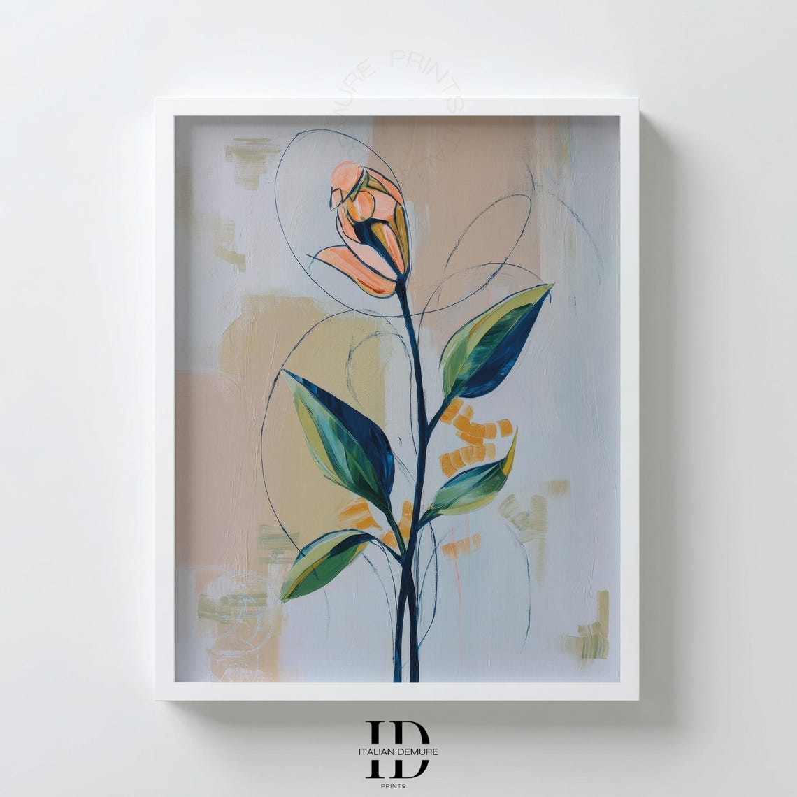 Peach Blossom Minimalist Line Art Modern Botanical Flower Print