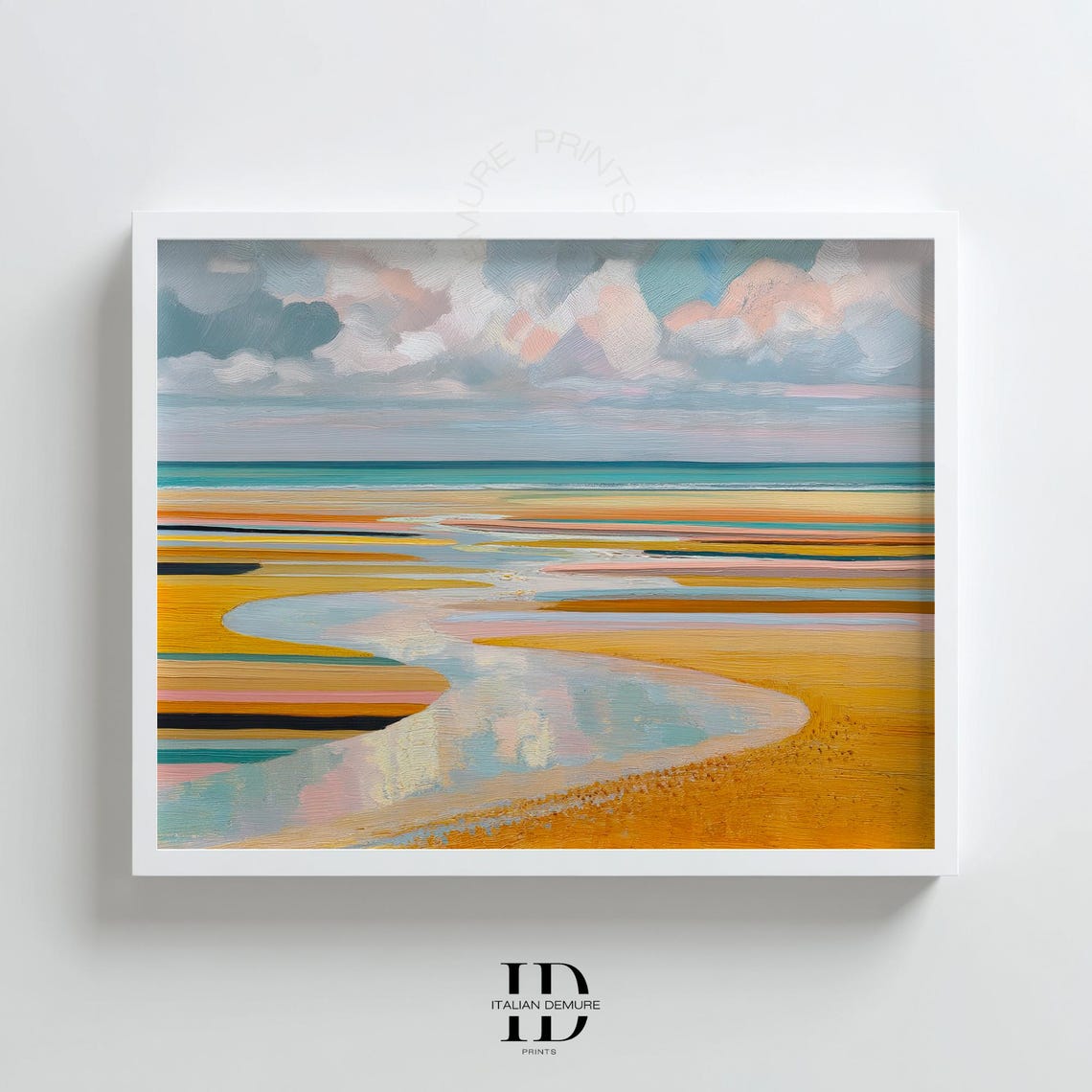 Colorful Beach Seascape With Tidal Pools Golden Sand Modern Poster