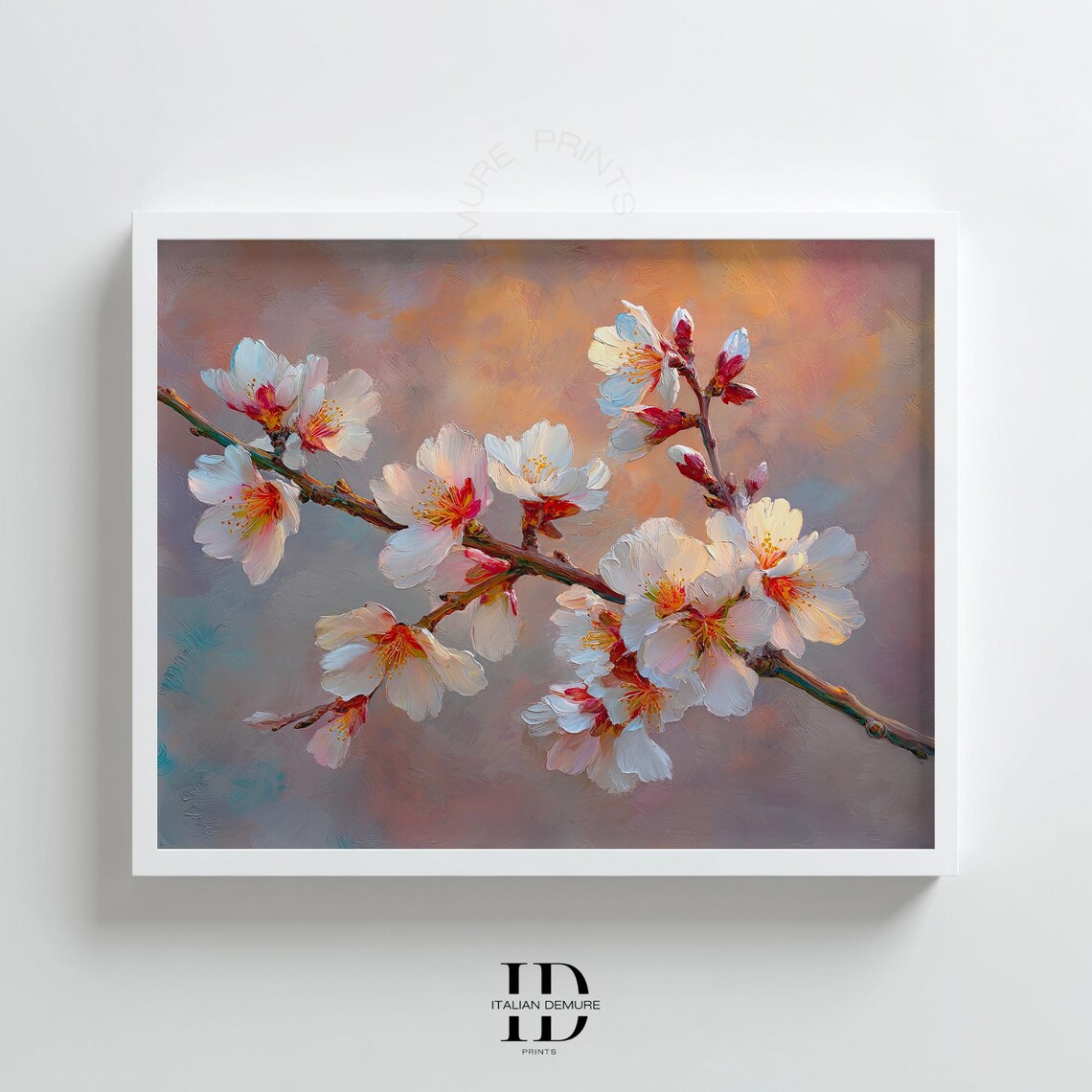 White Cherry Blossom Wall Art Watercolor Botanical Print Romantic Floral Painting Soft Spring Flower