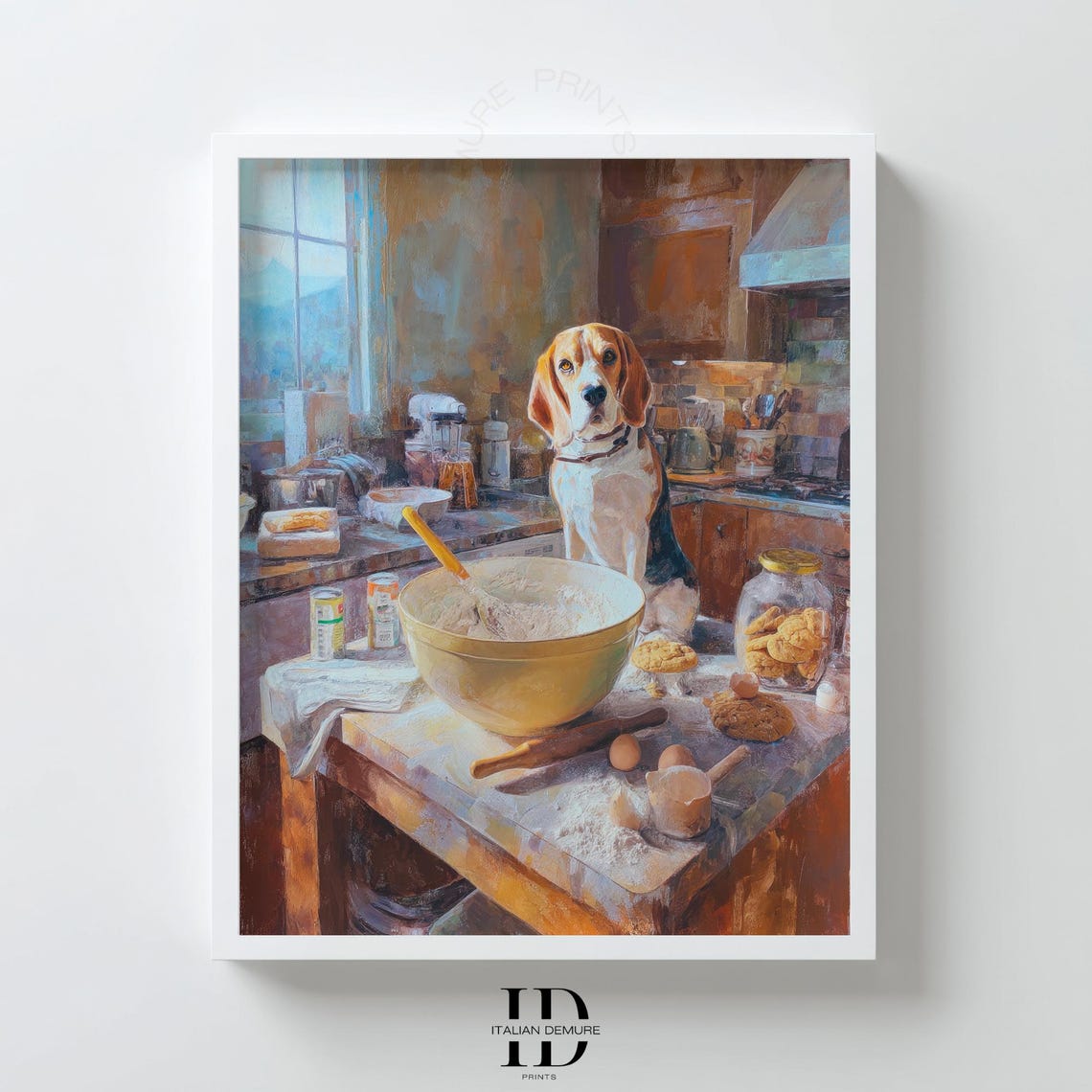 Beagle Baking Cookies Rustic Kitchen Funny Dog Chef Art Poster