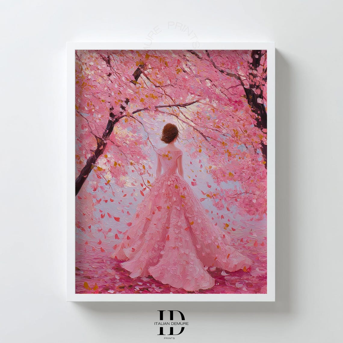Woman In Pink Dress Cherry Blossom Spring Floral Romance Poster