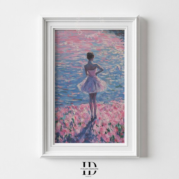 Pink Ballerina By The Lake Impressionist Dancer Print Pastel Watercolor Wall Art For Girls Bedroom Or Ballet Studio
