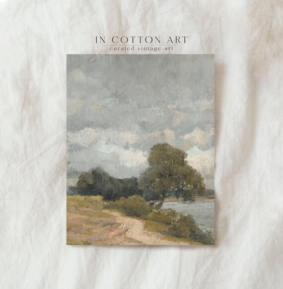 Rustic River Landscape, Vintage Farmhouse Art Print
