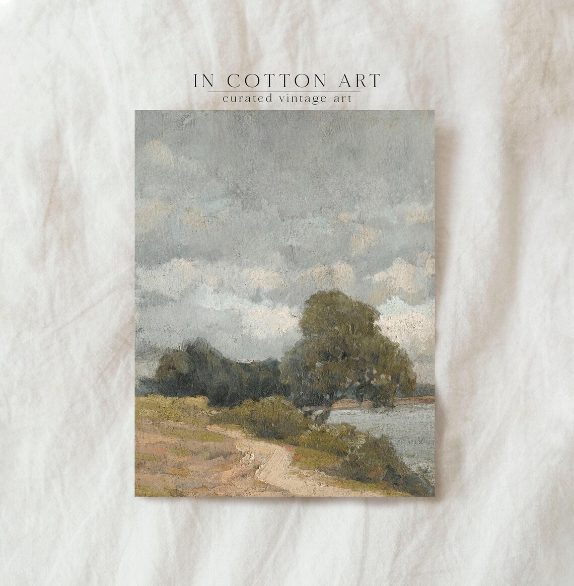 Rustic River Landscape, Vintage Farmhouse Art Print