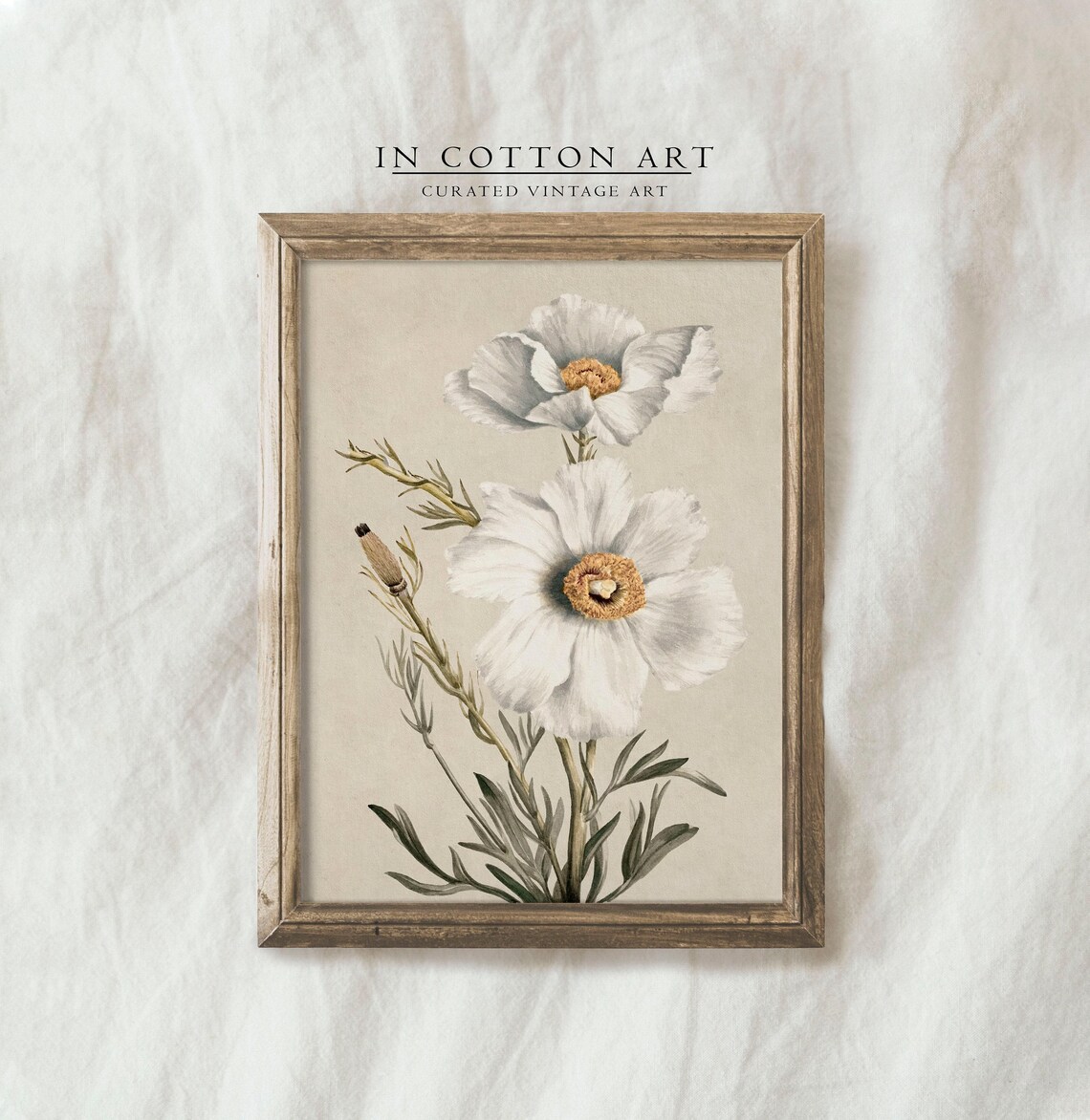 White Poppy Watercolor Art Print, Neutral Nursery - Image 4