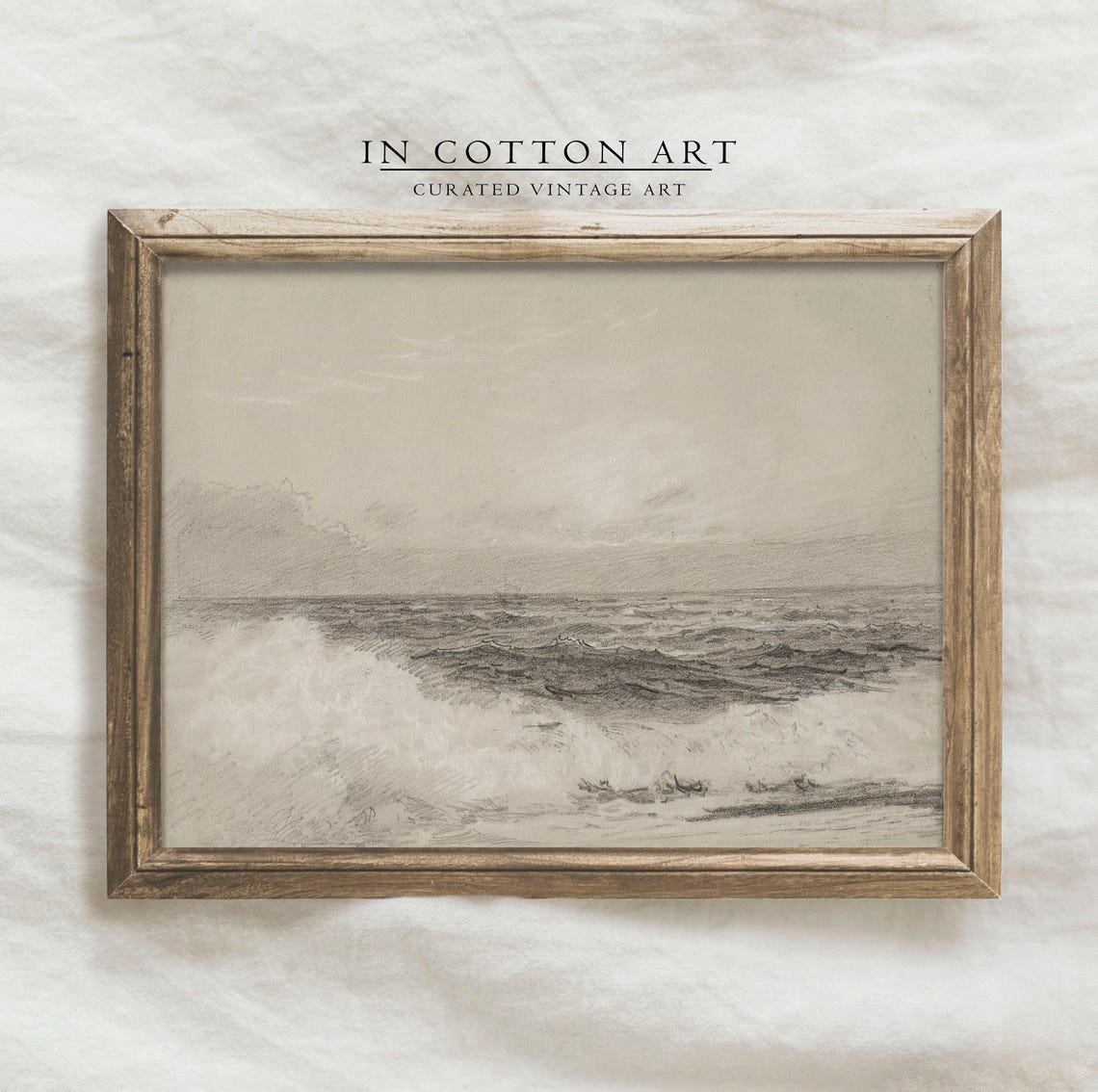Ocean Waves Charcoal Sketch Monochrome Seascape Drawing Art Print - Image 4
