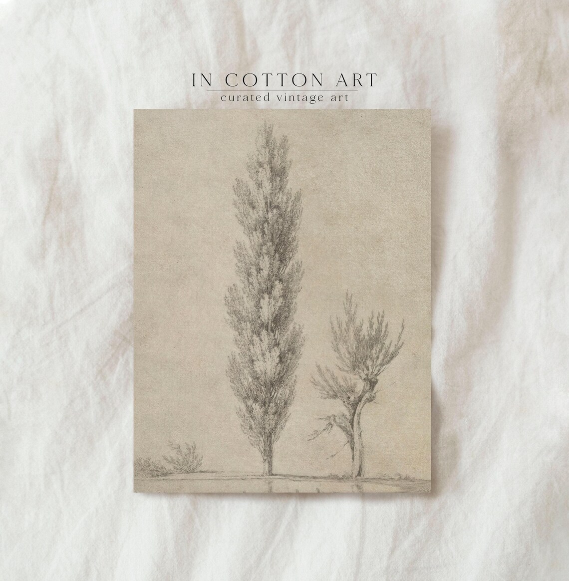 Vintage Tree Drawing, Neutral Rustic Sketch Art Print - Image 4