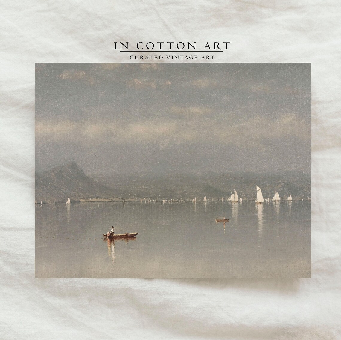 Vintage Sailboat Lake House Coastal Landscape Art Print