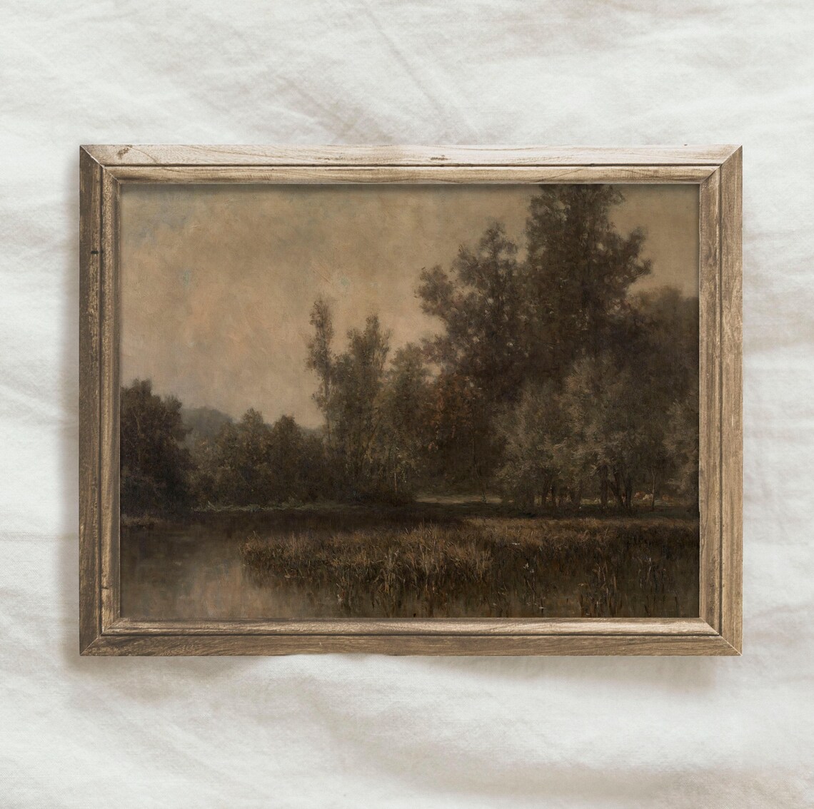 Vintage Moody Lake Landscape, Dark Oil Painting Print - Image 4
