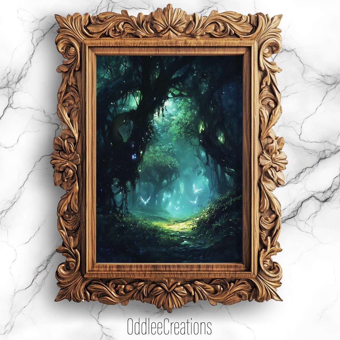Enchanted Dark Fantasy Forest Fairy Lights Gothic Oil Art Poster