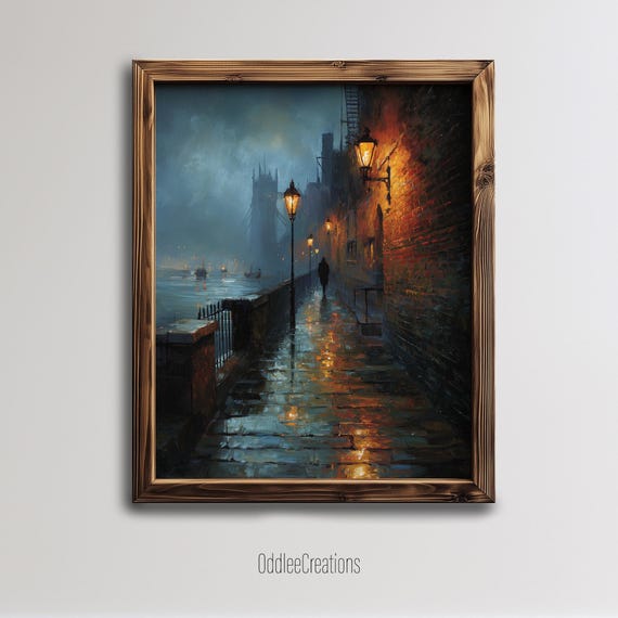 Victorian Night Alley Era Wall Art Dark Academia Vintage Cityscape Illustration Sce154