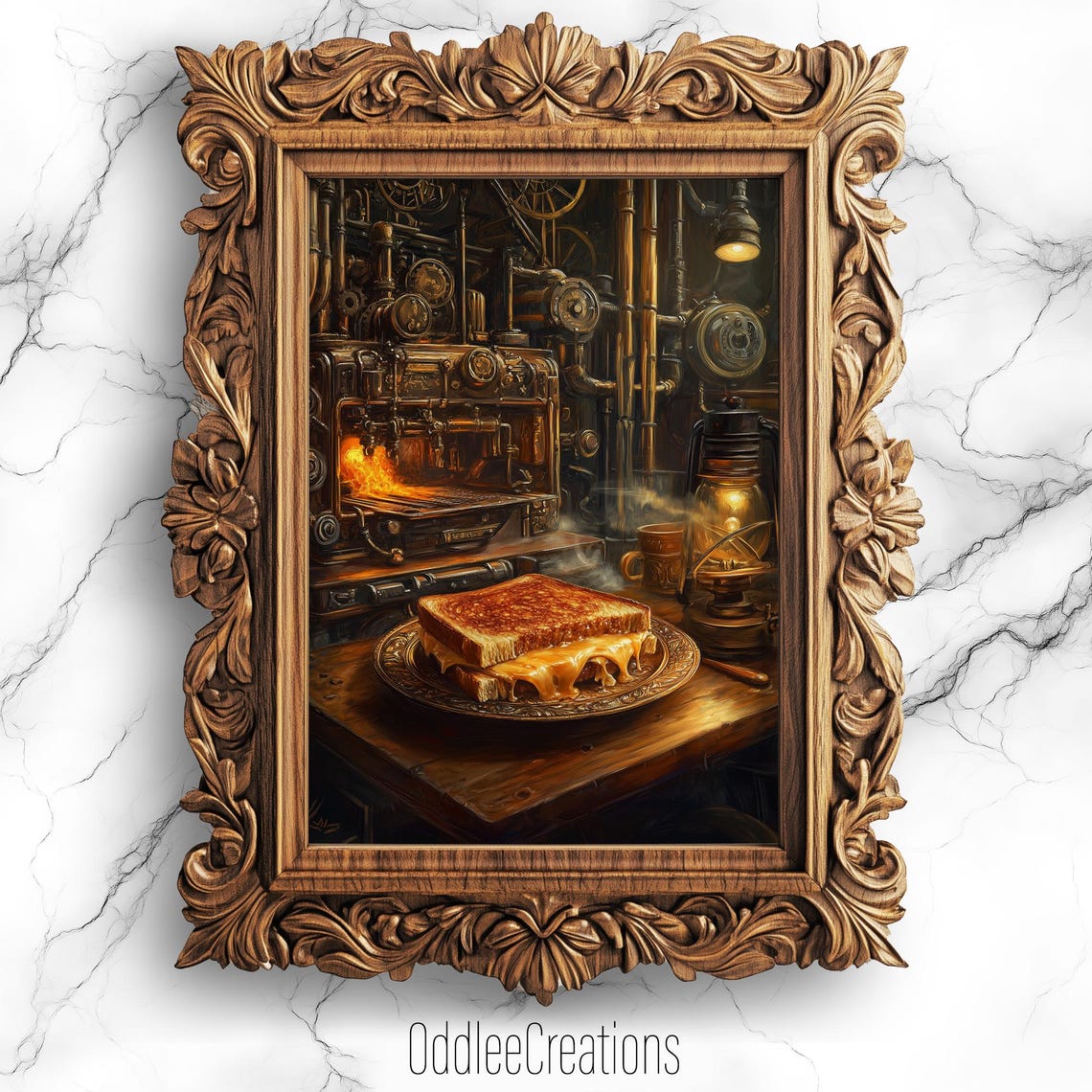 Grilled Cheese in a Steampunk Cafe Dark Academia Food Poster