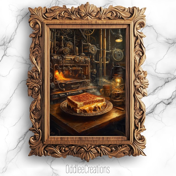 Grilled Cheese in a Steampunk Cafe Dark Academia Food Poster