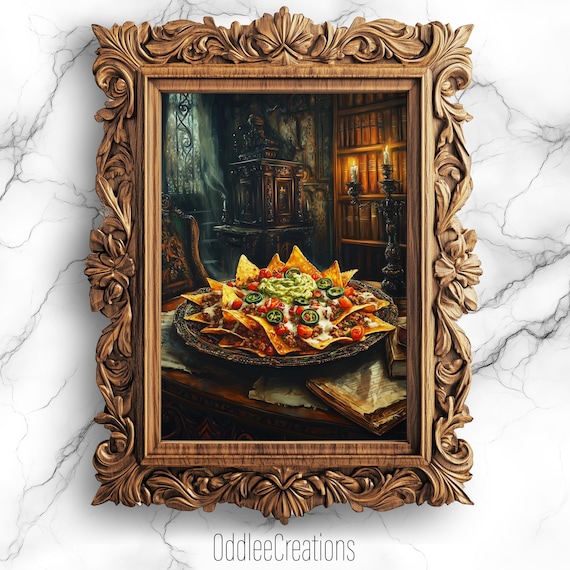 Dark Academia Nachos Oil-Painting-Style Art Print
