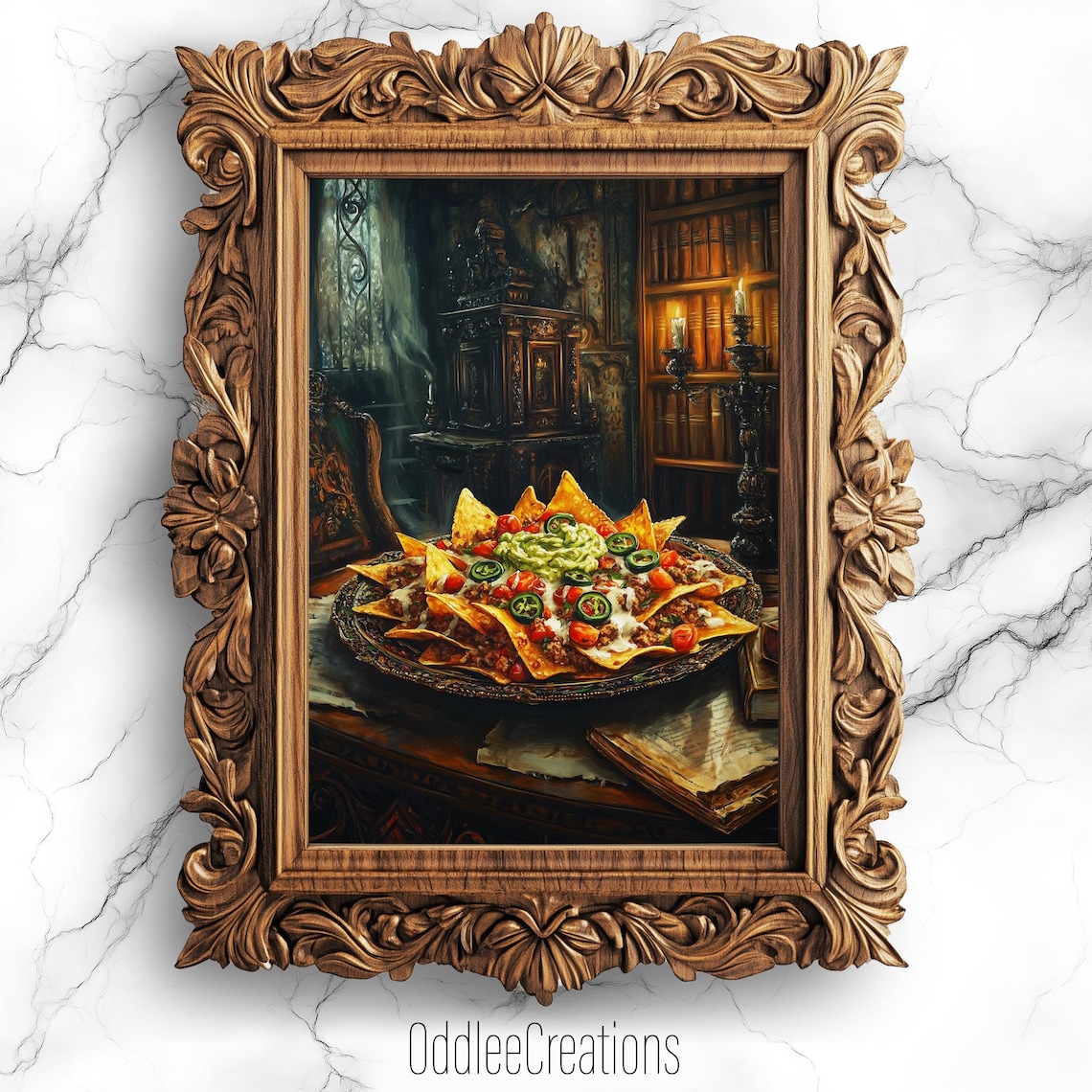 Dark Academia Nachos Oil-Painting-Style Art Print