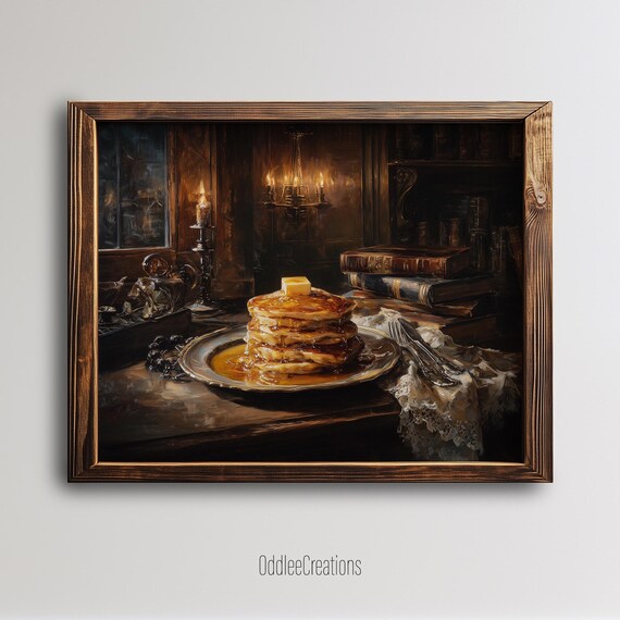 Buttermilk Pancakes with Syrup Dark Academia Candlelit Food Painting Poster