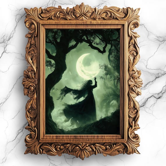 Moonlit Witch Dance Gothic Pagan Art For Witchy Wall Decor Mystical Witches Under The Full Moon Wit25