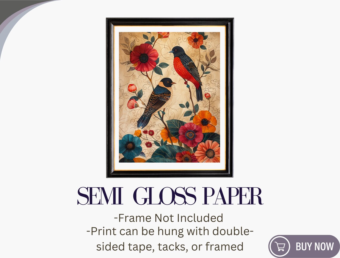 Two Songbirds Floral Illustration Art Nouveau Vintage Bird Wall Poster - Image 6