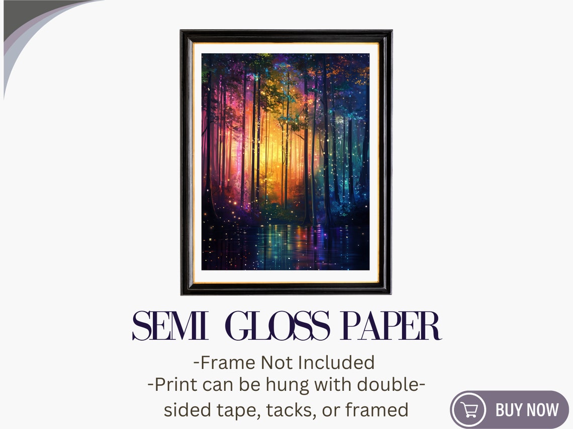 Rainbow Neon Forest Starry Sky Reflection Magical Trees Art Poster - Image 5