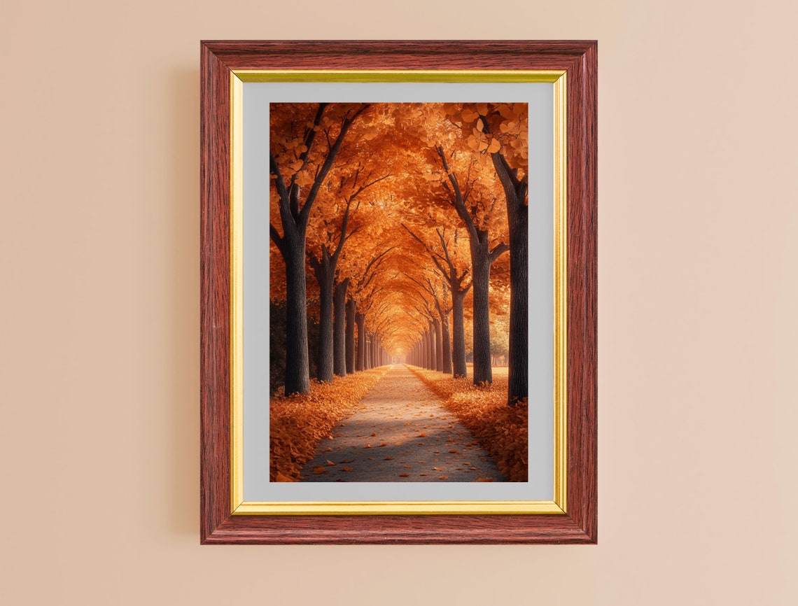 Golden Autumn Tree Avenue Falling Leaves Path Fall Foliage Wall Poster - Image 4