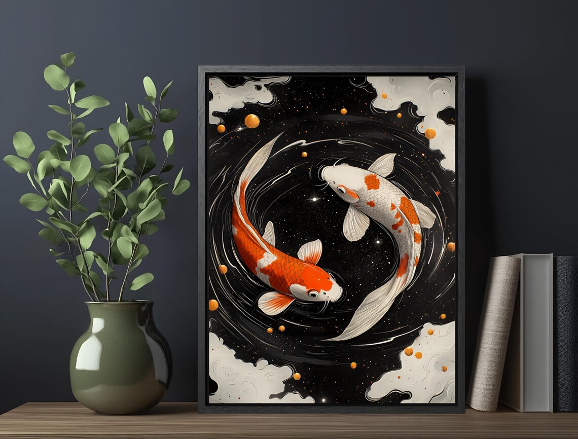 Yin Yang Koi Fish Black Water Japanese Style Cosmic Art Poster - Image 6