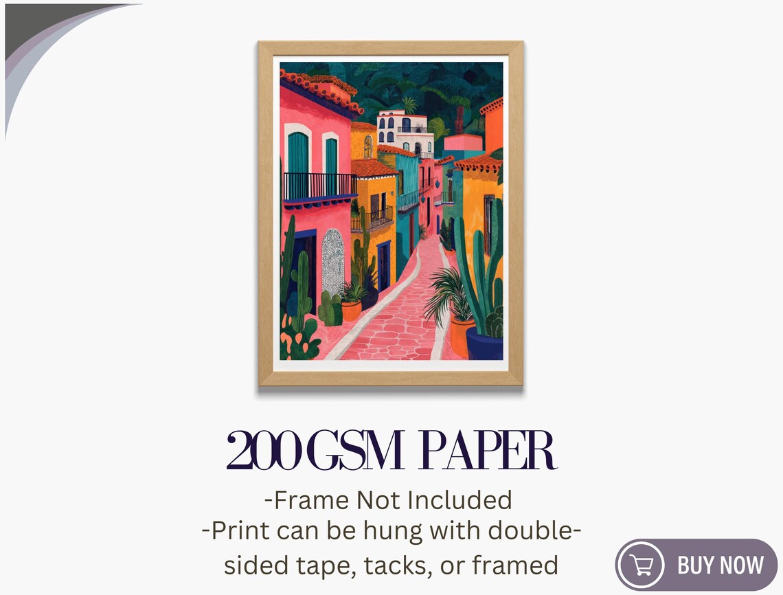 Pink Cobblestone Street Mexico Colonial Buildings Tropical Travel Poster - Image 5