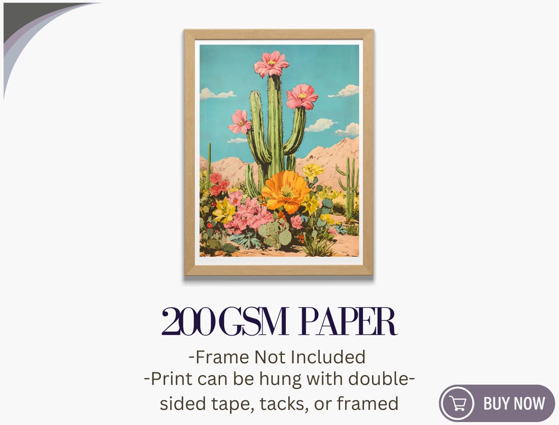 Saguaro Cactus Pink Blooms Desert Wildflower Vintage Botanical Poster - Image 5