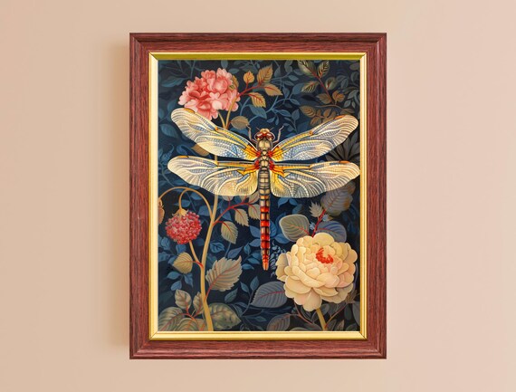 William Morris Poster Vintage Dragonfly Art For Bedroom Wall Dcor Mid Century Botanical Print Eclectic Living Room Art