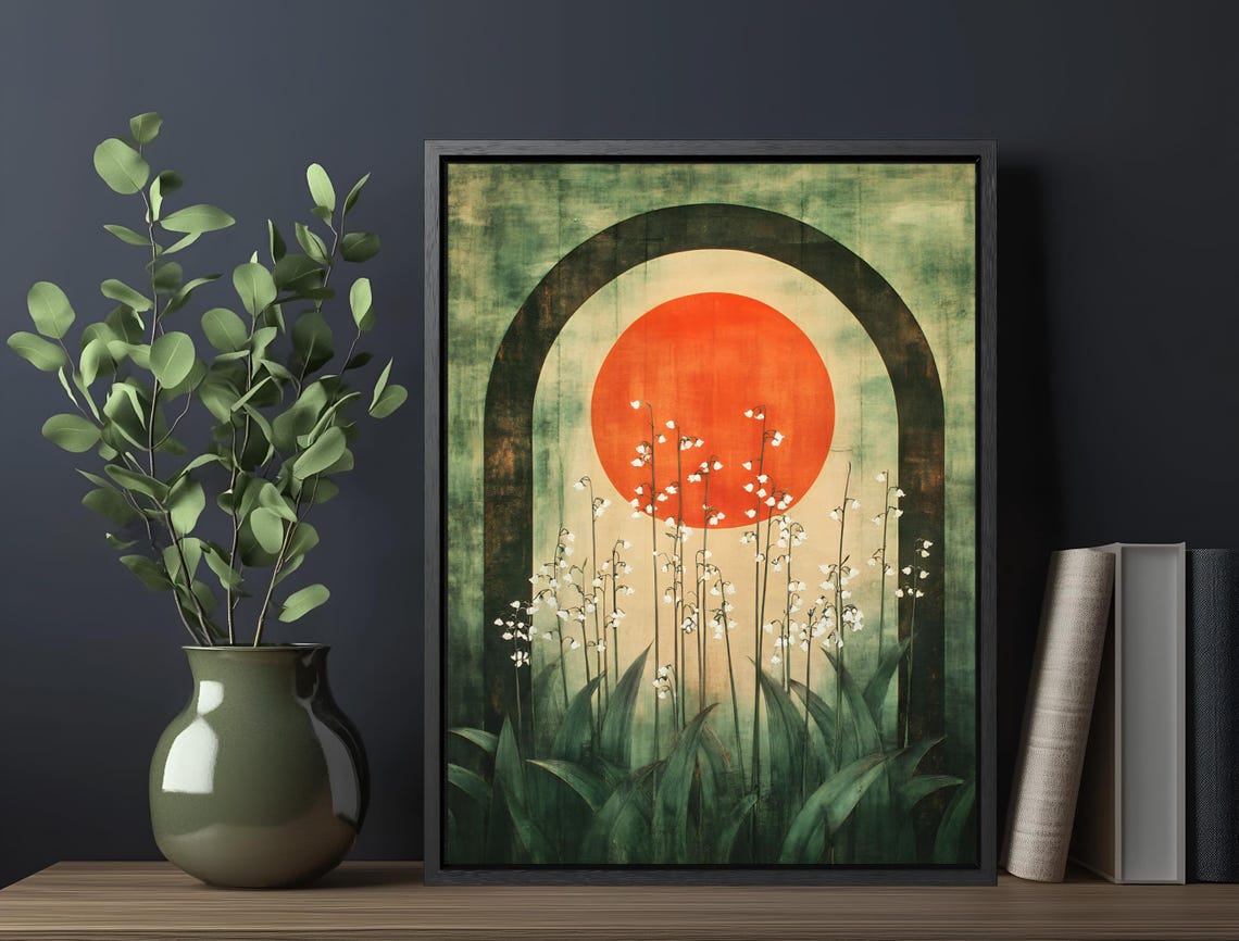 Lily of the Valley Red Sun Arch Vintage Botanical Flower Poster - Image 5