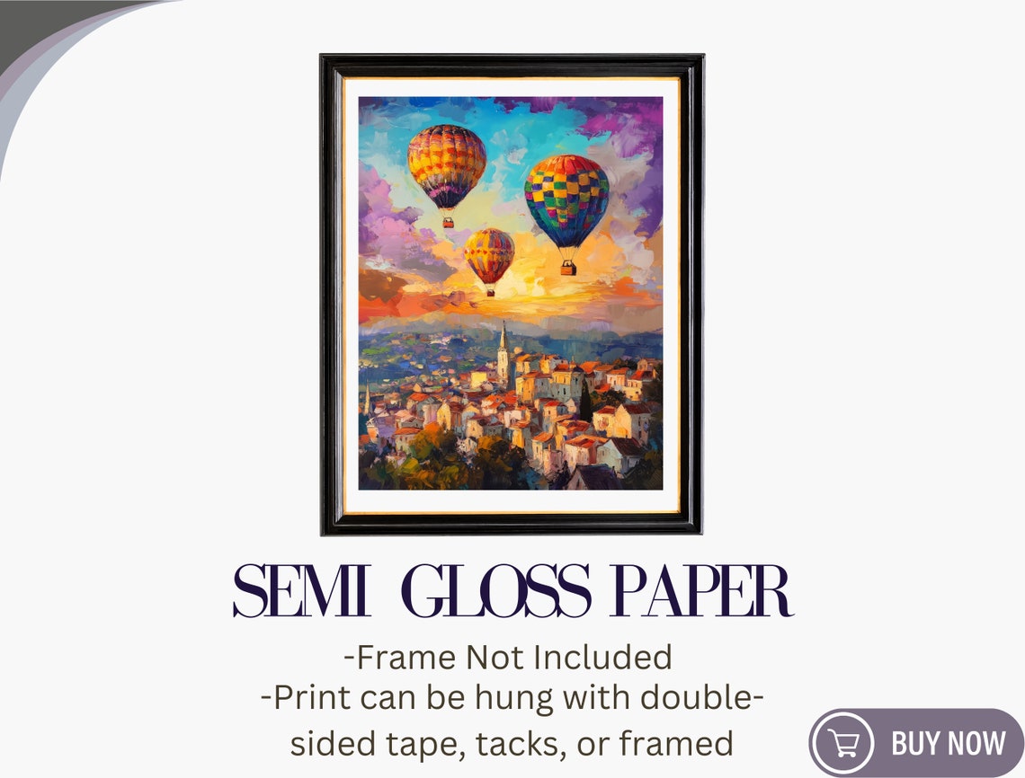 Hot Air Balloons Over Old European Town Sunset Sky Travel Poster - Image 6