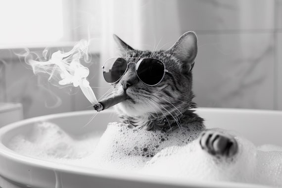 Vintage Style Cool Cat in Bathtub Art Print